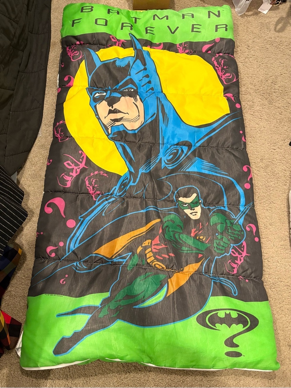 Vintage 1995 DC Comics Batman Forever Sleeping Bag 30” X 57” EUC Rare
